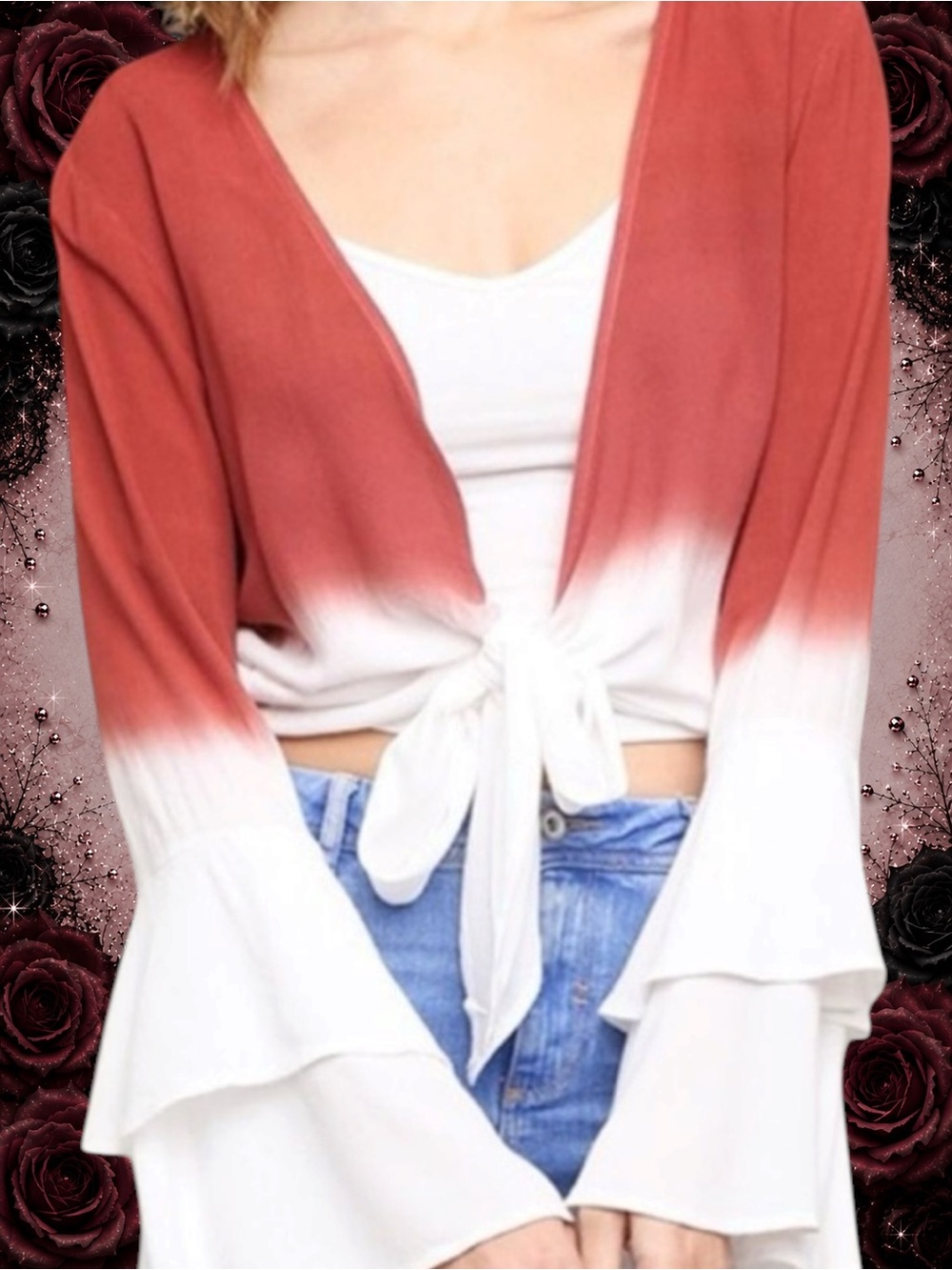 Preowned Bluheaven Bella Bell Ruffle Sleeves Front Tie Top Crop Top - S/M